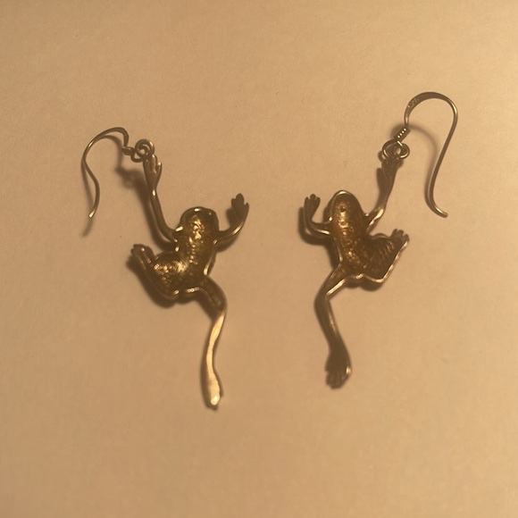 Silver Leaping Frog Dangle Earrings - Picture 2 of 5